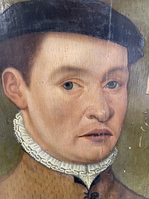 Lot 1194 - German School, mid 16th century, oil on panel - portrait of a Nobleman, titled and dated 1553. 55.5cm x 42cm, framed.