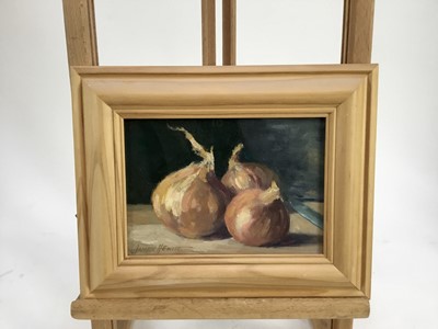 Lot 14 - James Hewitt (b. 1934) oil on card - 'Study of Onions’, signed, 18cm x 13cm, framed