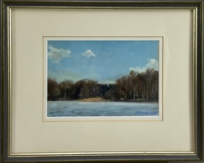 Lot 140 - James Hewitt (b. 1934) oil on card - 'A March Breeze, Great Totham’, signed, 22cm x 15cm, in glazed frame