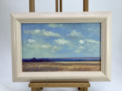 Lot 21 - James Hewitt (b. 1934) oil on board - 'The Blackwater Valley in August’, signed, 34cm x 21cm, framed