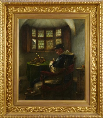 Lot 1196 - German School, late 19th century, oil on canvas - Monk in an Interior, in gilt frame  
Provenance: bought out of Germany in 1938 by the vendors late parents thence by family descent