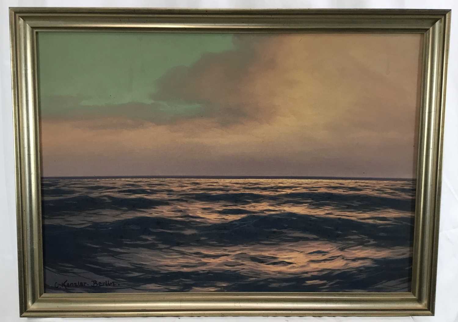 Lot 150 - Carl Kenzler (1872-1947), oil on board - Seascape, signed and inscribed Berlin, in gilt frame  
Provenance: bought out of Germany in 1938 by the vendors late parents thence by family descent