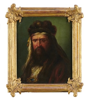 Lot 1195 - After Rembrandt, two 19th century oils on panel, portraits, each inscribed verso, 19cm x 16cm and 2cm x 16.5cm, in gilt frames
