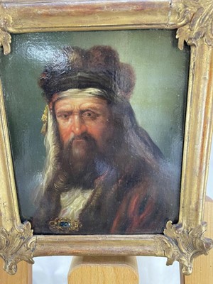 Lot 1195 - After Rembrandt, two 19th century oils on panel, portraits, each inscribed verso, 19cm x 16cm and 2cm x 16.5cm, in gilt frames