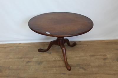 Lot 102 - Georgian mahogany circular wine table on turned coulumn and three splayed legs, 77cm diameter, 49cm high