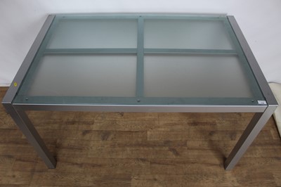 Lot 119 - Contemporary glass and metal dining table, 130cm wide, 80cm deep, 75cm high