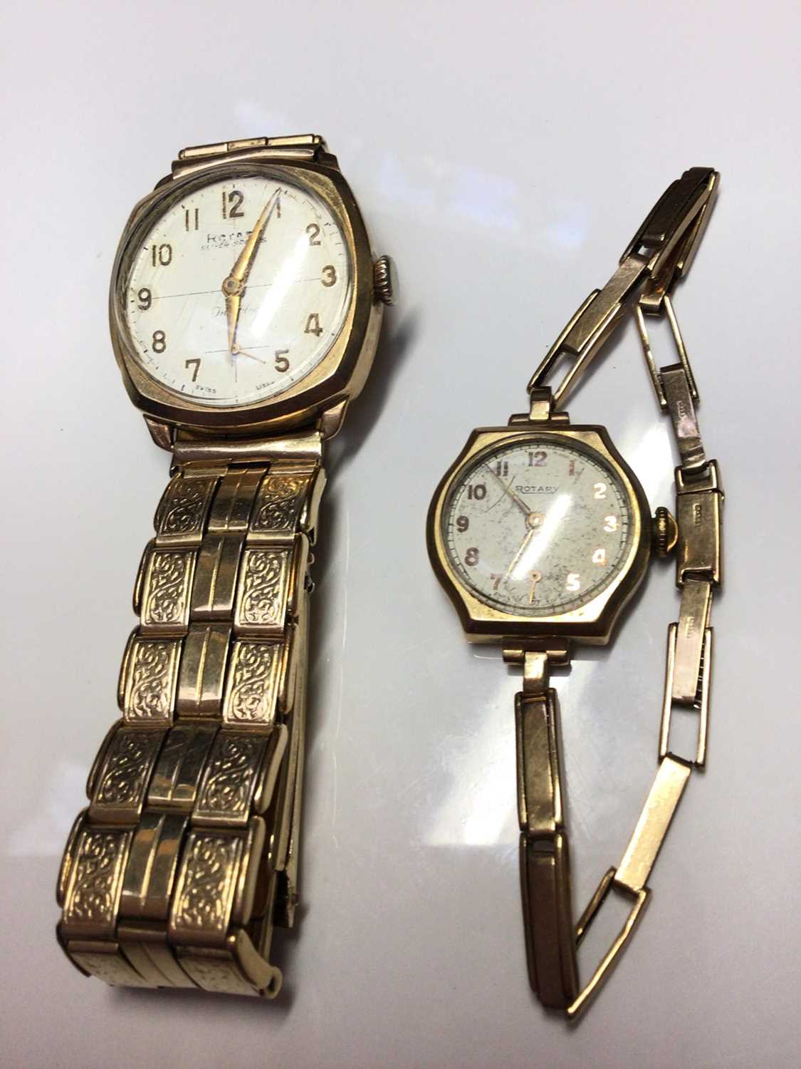 Lot 57 - 9ct gold cased Rotary Super-Sports wristwatch on plated bracelet and 9ct gold ladies Rotary wristwatch on 9ct gold bracelet