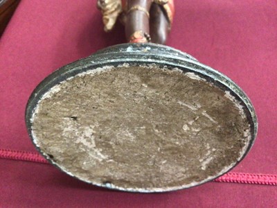 Lot 947 - Pair of 19th century cold painted spelter figural candlesticks, in the form of Africa and America