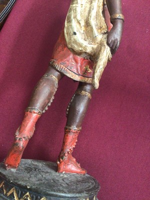 Lot 947 - Pair of 19th century cold painted spelter figural candlesticks, in the form of Africa and America