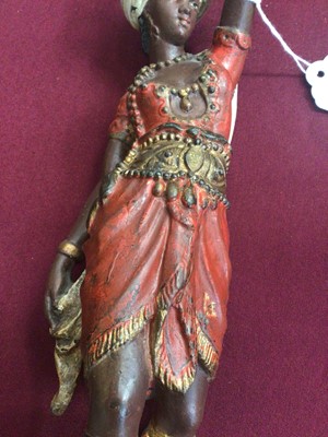 Lot 947 - Pair of 19th century cold painted spelter figural candlesticks, in the form of Africa and America