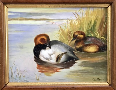 Lot 35 - Gabriel Metsu oil on board - ducks on a lake near reeds, signed, 22cm x 17cm, framed
