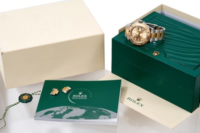 Lot 607 - Gentlemen’s Rolex Yacht-Master Oyster Perpetual Date gold and stainless steel wristwatch, with champagne dial, model 16623, 78763, serial number 8G738562. With box, papers, original tag and extra l...