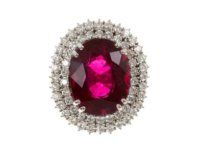 Lot 480 - Rubellite and diamond cluster ring