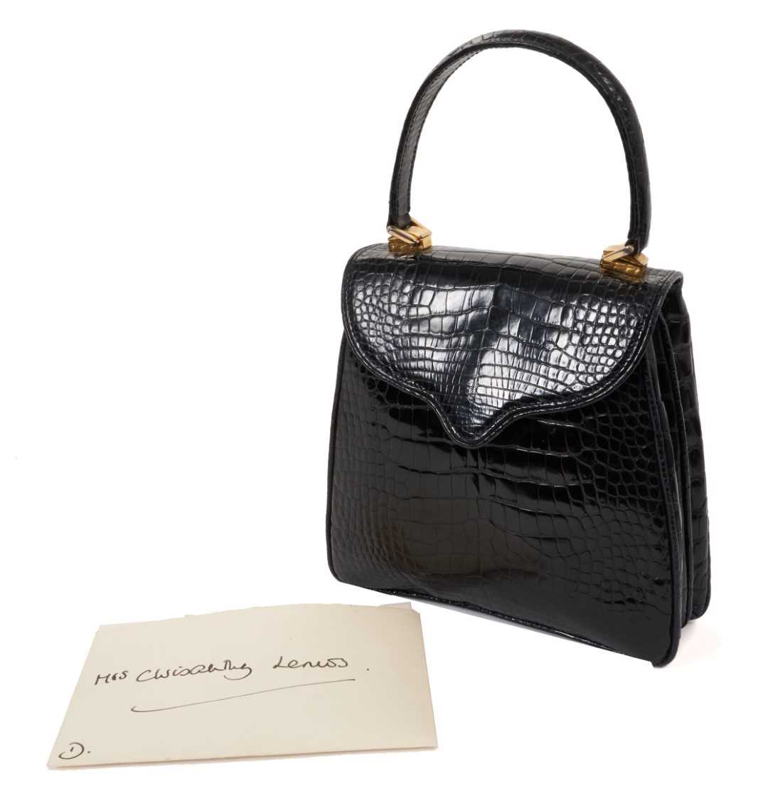 Lot 115 - Diana Princess of Wales, rare Crocodile leather handbag by Lana Marks, owned and gifted by the Princess to a Greek shipping magnets wife as a thank you and by a hand written letter.