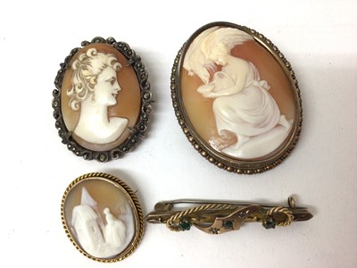Lot 98 - Three Italian carved shell cameo brooches, Victorian 9ct gold brooch (Chester 1898), together with a collection of vintage costume jewellery
