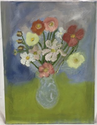 Lot 66 - Peter McCarthy oil on canvas - 'Flowers in a vase', signed and titled verso, 46cm x 61cm