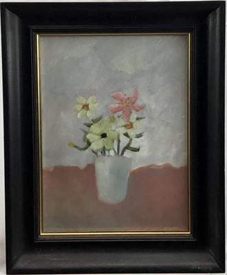 Lot 63 - Peter McCarthy oil on paper - 'Mixed flowers in a vase', signed, 27cm x 36cm, in glazed black frame, (39cm x 49cm overall)
