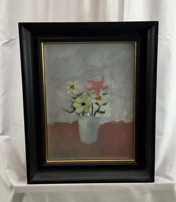 Lot 63 - Peter McCarthy oil on paper - 'Mixed flowers in a vase', signed, 27cm x 36cm, in glazed black frame, (39cm x 49cm overall)