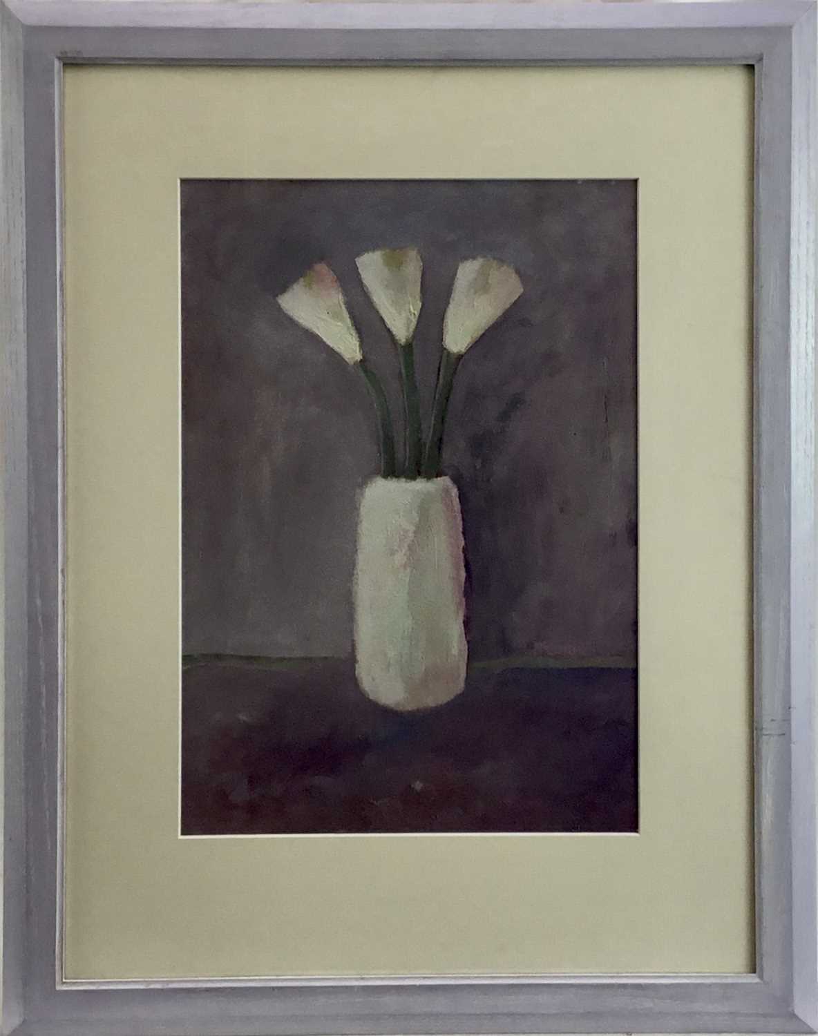 Lot 61 - Peter McCarthy oil on paper - 'Lilies in a Vase', signed, titled verso, 29cm x 42cm, in glazed frame (52cm x 66cm overall)