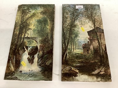 Lot 1209 - Pair of Copeland pottery plaques, painted with landscape scenes, signed W. Yale