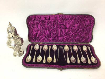 Lot 92 - Set of twelve Victorian silver teaspoons in fitted case and Victorian silver sugar sifter