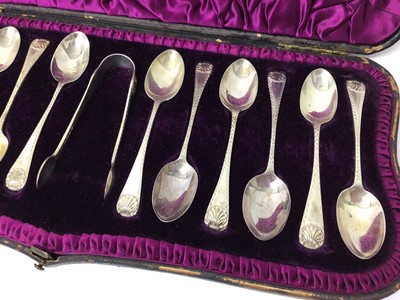 Lot 92 - Set of twelve Victorian silver teaspoons in fitted case and Victorian silver sugar sifter