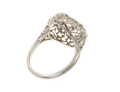 Lot 454 - Art Deco diamond cluster ring with a marquise shaped cluster of old cut diamonds in platinum setting with finely pierced gallery and shoulders on platinum shank