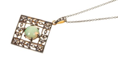 Lot 523 - Edwardian style opal and diamond pendant on chain