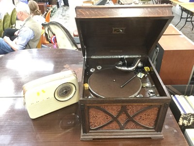 Lot 2204 - Vintage HMV gramophone in wooden case, together with a Bush TR 82D radio (2)