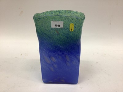 Lot 1088 - Good quality blue and green mottled art glass vase with polished pontil, 16cm wide, 9.5cm deep, 28.5cm high