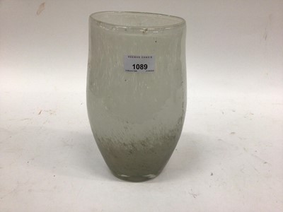 Lot 1089 - Mottled grey and white art glass vase with polished pontil, 25cm high, together with a smaller similar vase, 21.5cm high (2)