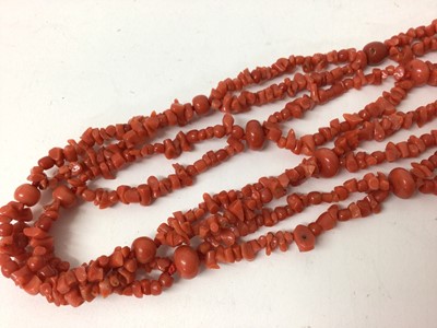 Lot 104 - Antique coral double strand necklace with Georgian gilt metal clasp, 145cm long
