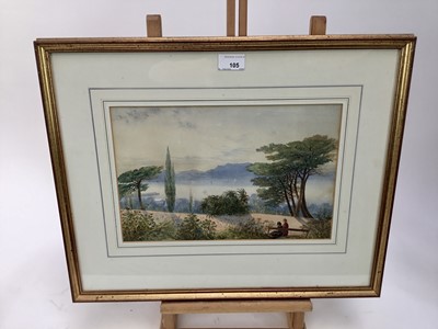 Lot 138 - English School, 19th century, watercolour - Italian Lake, 23cm x 35cm, in glazed gilt frame