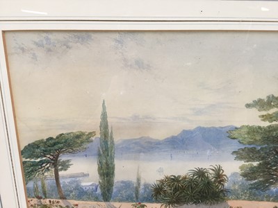 Lot 105 - English School, 19th century, watercolour - Italian Lake, 23cm x 35cm, in glazed gilt frame