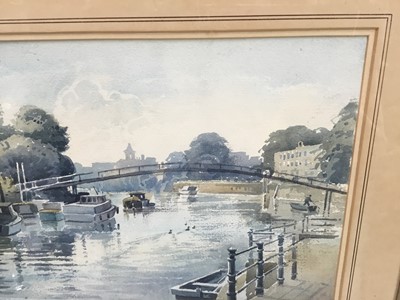 Lot 106 - Albert Houghton watercolour - Footbridge to Eel-Pie Island, Twickenham, signed, 27cm x 38cm, in glazed frame 
Exhibited: The Wapping Group of Artists