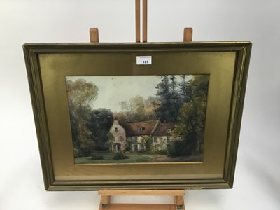 Lot 107 - A. B. Ellis, Edwardian watercolour - Barsham Hall, signed and dated 1905, 26cm x 38cm, in glazed gilt frame