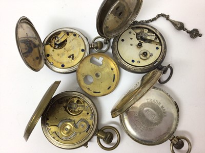 Lot 108 - Four pocket watches to include The Midlands Lever in silver case, H. White of Manchester in silver case, Tell Chronograph in white metal case and Superior Railway Timekeeper