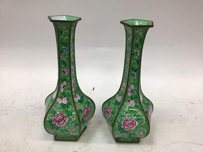 Lot 2549 - Pair Canton enamel green vases