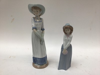 Lot 1100 - Four Nao porcelain figures including boy with puppy and lady wearing a bonnet