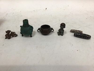 Lot 2511 - Two Chinese scholars roller seals and other bronze ornaments