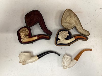 Lot 2441 - Quantity of smoking pipes, including meerschaum, silver-mounted and hand-painted porcelain