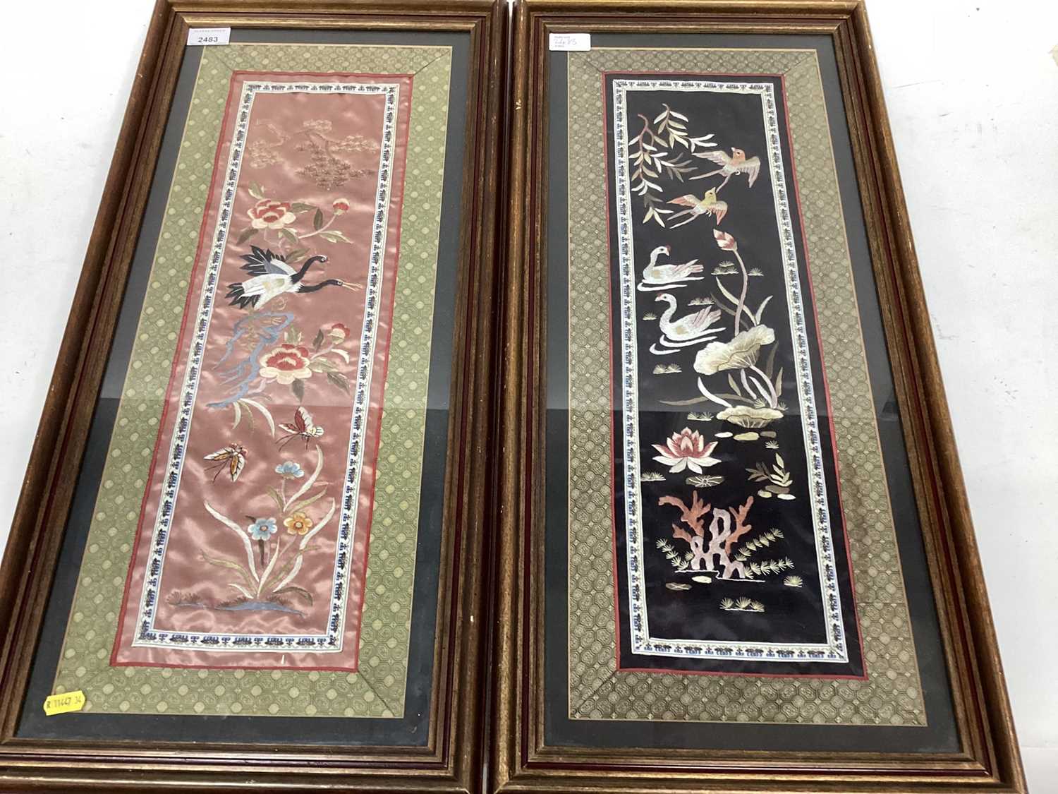 Lot 2483 - Pair Chinese silk panels in frames