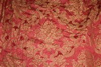 Lot 1535 - Pair of good quality red and gold silk damask...