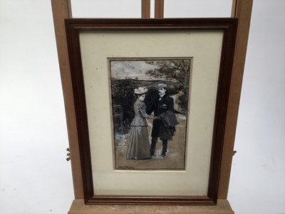 Lot 145 - Ernest Prater (1864-1950) watercolour / body colour on paper - a parting couple, signed lower right, framed and glazed