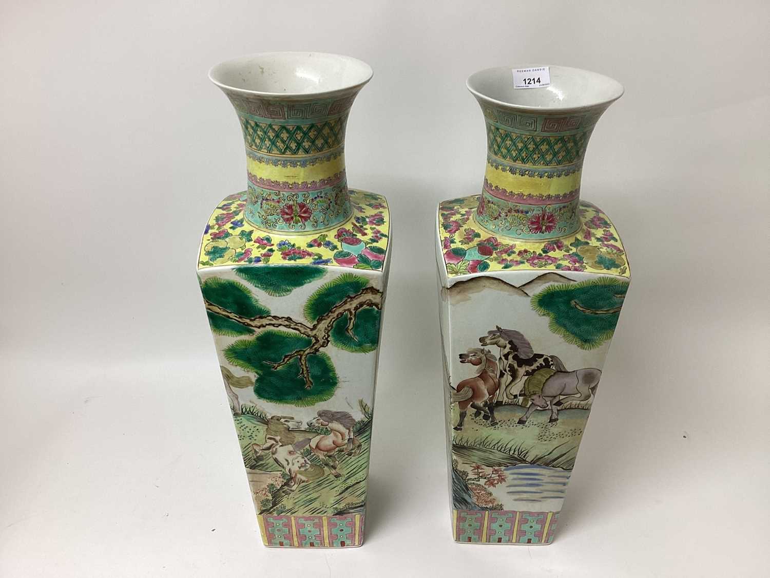 Lot 1214 - Pair Chinese square vases