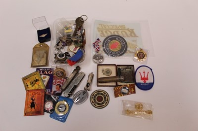 Lot 2028 - Collection motoring related pin badges and other items (1 box).