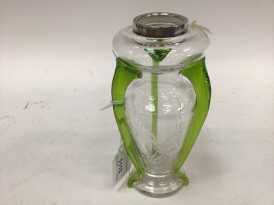 Lot 1113 - William Powell for Whitefriars glass vase with silver rim, hallmarked for London 1904 by Hart & Son, 17.5cm high