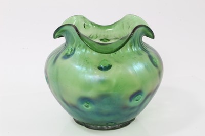 Lot 1115 - Loetz or Kralik iridescent green glass vase with crimped rim, 17cm high