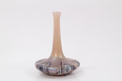 Lot 1117 - Art glass vase with slender neck and marbled decoration, 18cm high, together with another green glass vase, 26cm high (2)