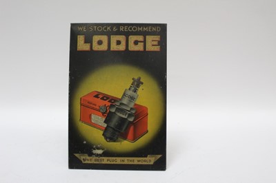 Lot 2033 - Vintage Lodge spark plugs tin sign- We stock & Recommend Lodge, The best plug in the world', 30.5 x 20cm